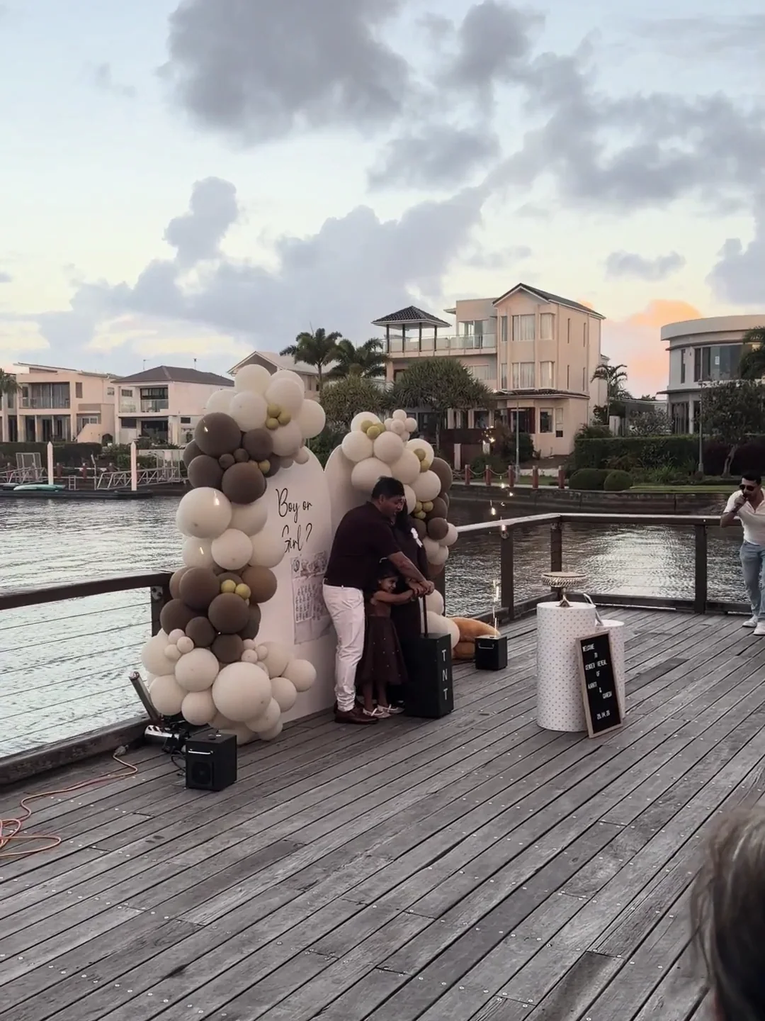 TNT-style reveal equipment and balloon backdrop before the countdown